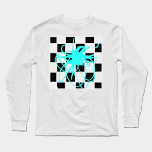 Inverted Blue Stained Chessboard Geometric Abstract Acrylic Painting Long Sleeve T-Shirt